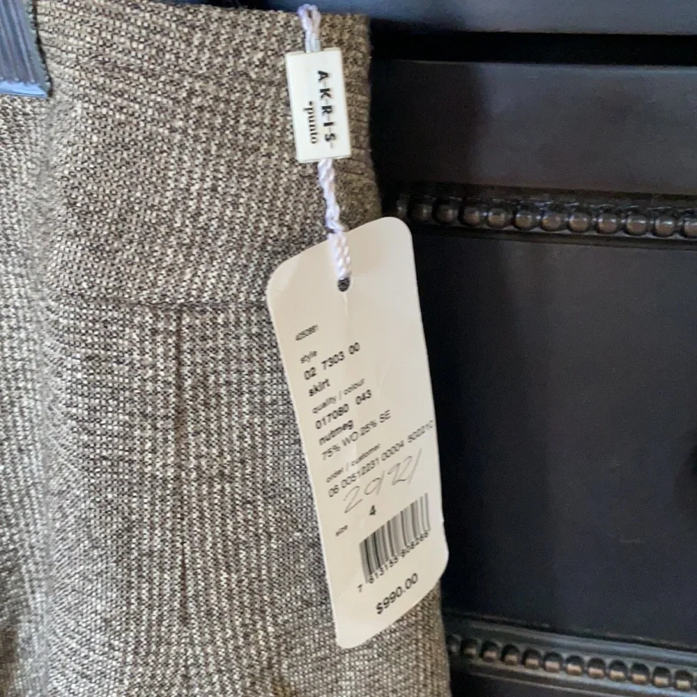 Akris Punto plaid skirt Brown Pleated Wool Cashmere Bergdorf Goodman Size 4 - Picture 2 of 5